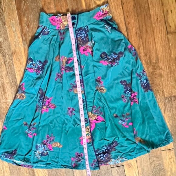 Modcloth Sold Out Teal Floral Midi Skirt w/ Pockets Sz S - Picture 6 of 7